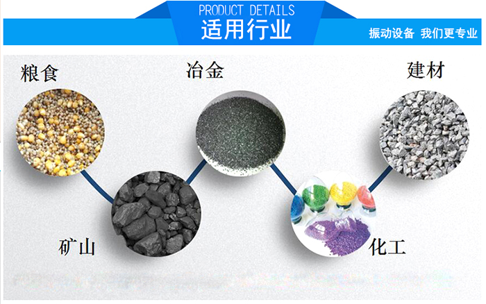 颗粒振动筛适用(yòng)行业：粮食，冶金，建材，矿山(shān)，化工。